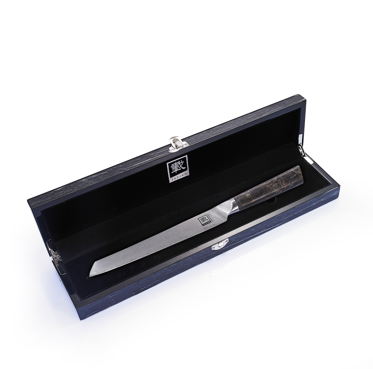 Zayiko Damastmesser. Fleischmesser mit Holzbox "Profi Serie"  20 cm - 1DM-FLE-JUN