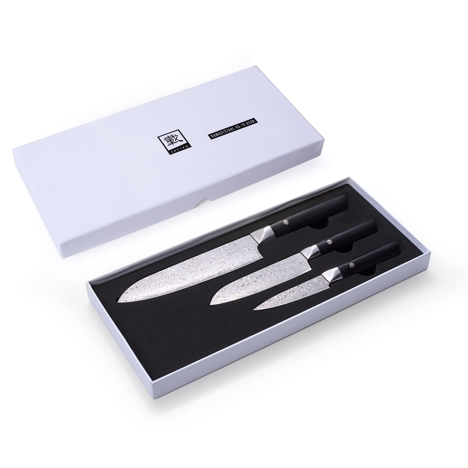 Zayiko Damastmesser Black Edition 3er Messer-Set - 3DM-HOL-BLA