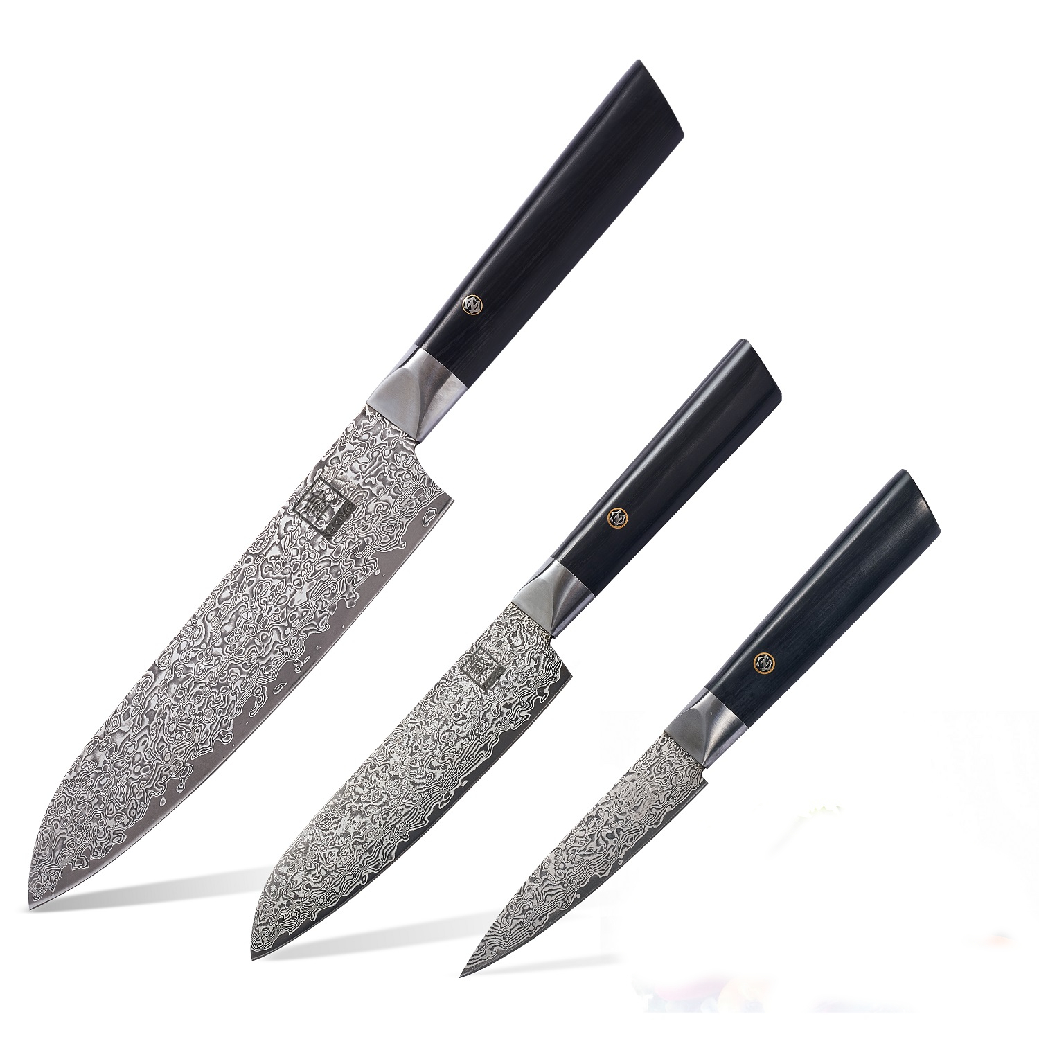 Zayiko Damastmesser Black Edition 3er Messer-Set - 3DM-HOL-BLA